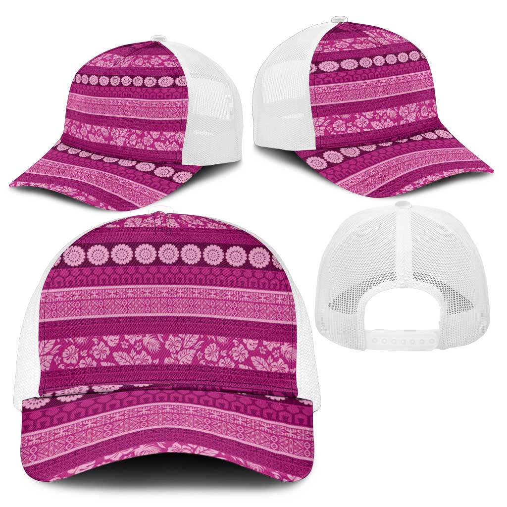 Fiji Marau na Kerisimasi Mesh Trucker Cap Pink Tapa Masi Inspired Christmas - Polynesian Pride