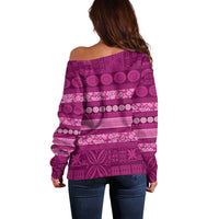 Fiji Marau na Kerisimasi Off Shoulder Sweater Pink Tapa Masi Inspired Christmas - Polynesian Pride