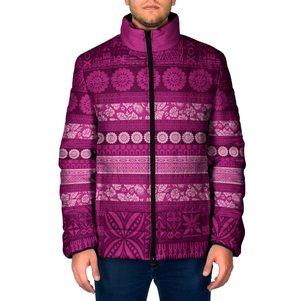 Fiji Marau na Kerisimasi Padded Jacket Pink Tapa Masi Inspired Christmas - Polynesian Pride