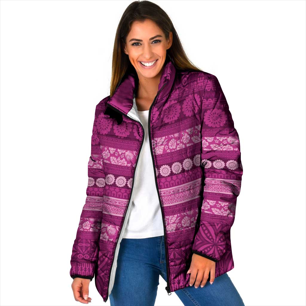 Fiji Marau na Kerisimasi Padded Jacket Pink Tapa Masi Inspired Christmas - Polynesian Pride
