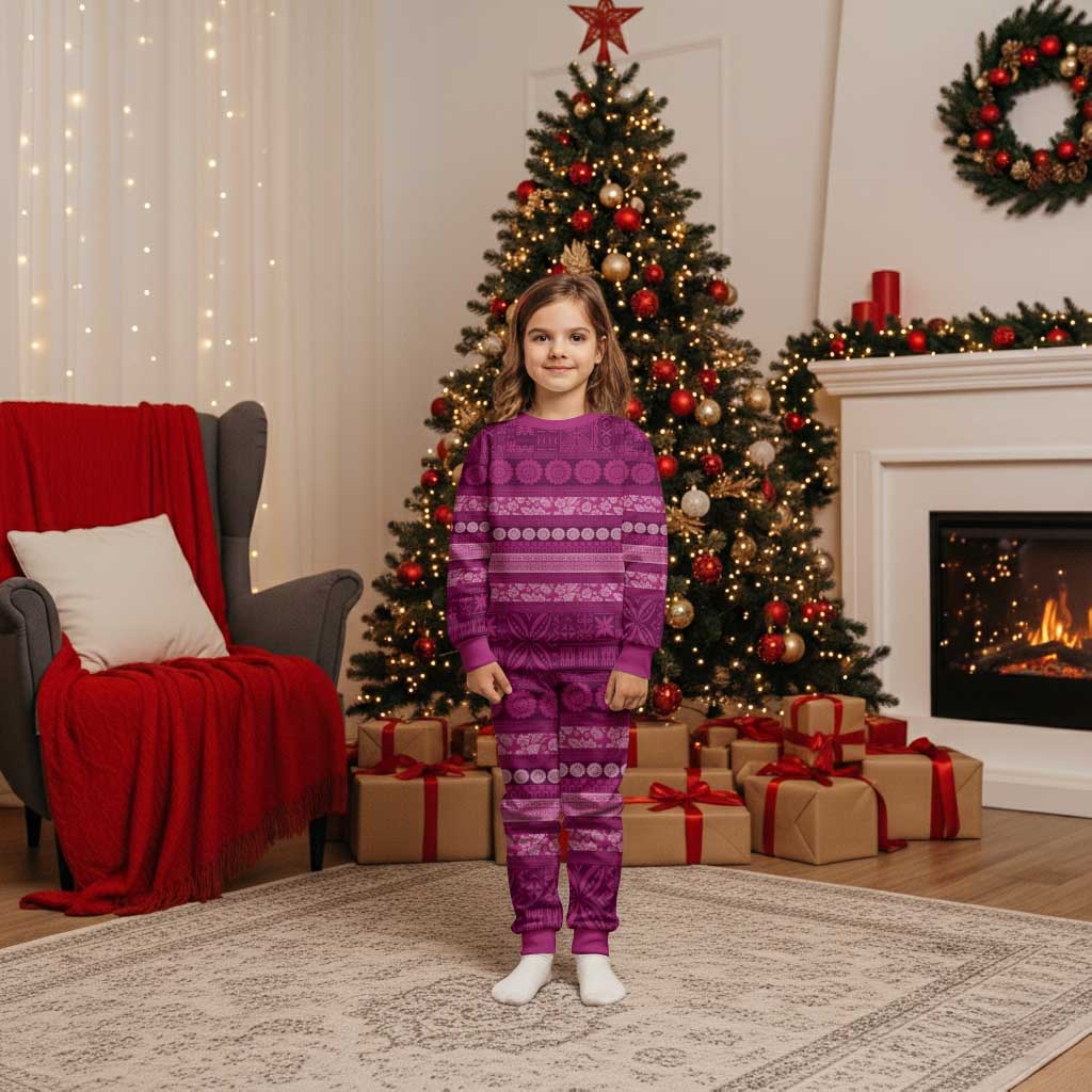 Fiji Marau na Kerisimasi Christmas Pajama Set Pink Tapa Masi Inspired Christmas - Polynesian Pride