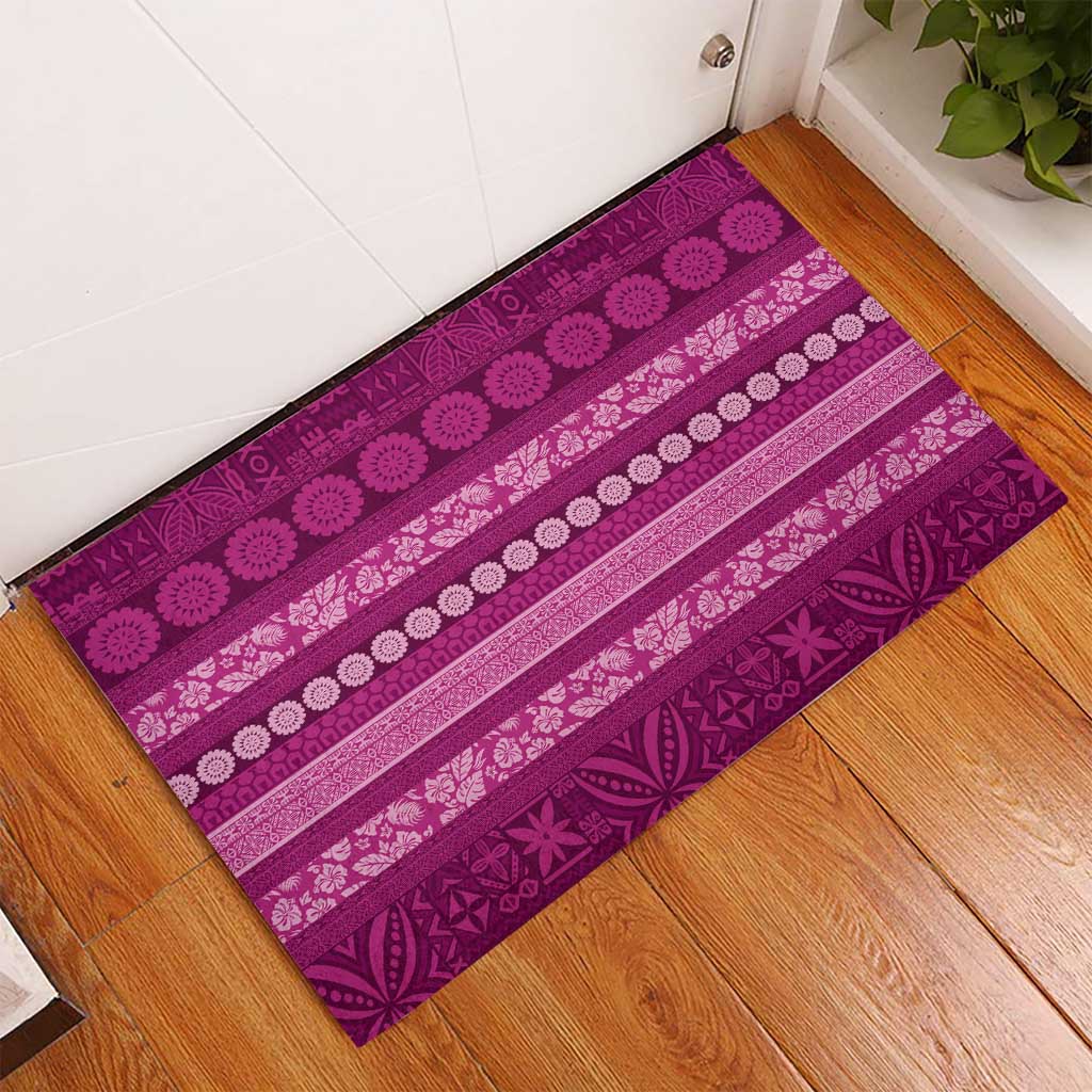 Fiji Marau na Kerisimasi Rubber Doormat Pink Tapa Masi Inspired Christmas - Polynesian Pride