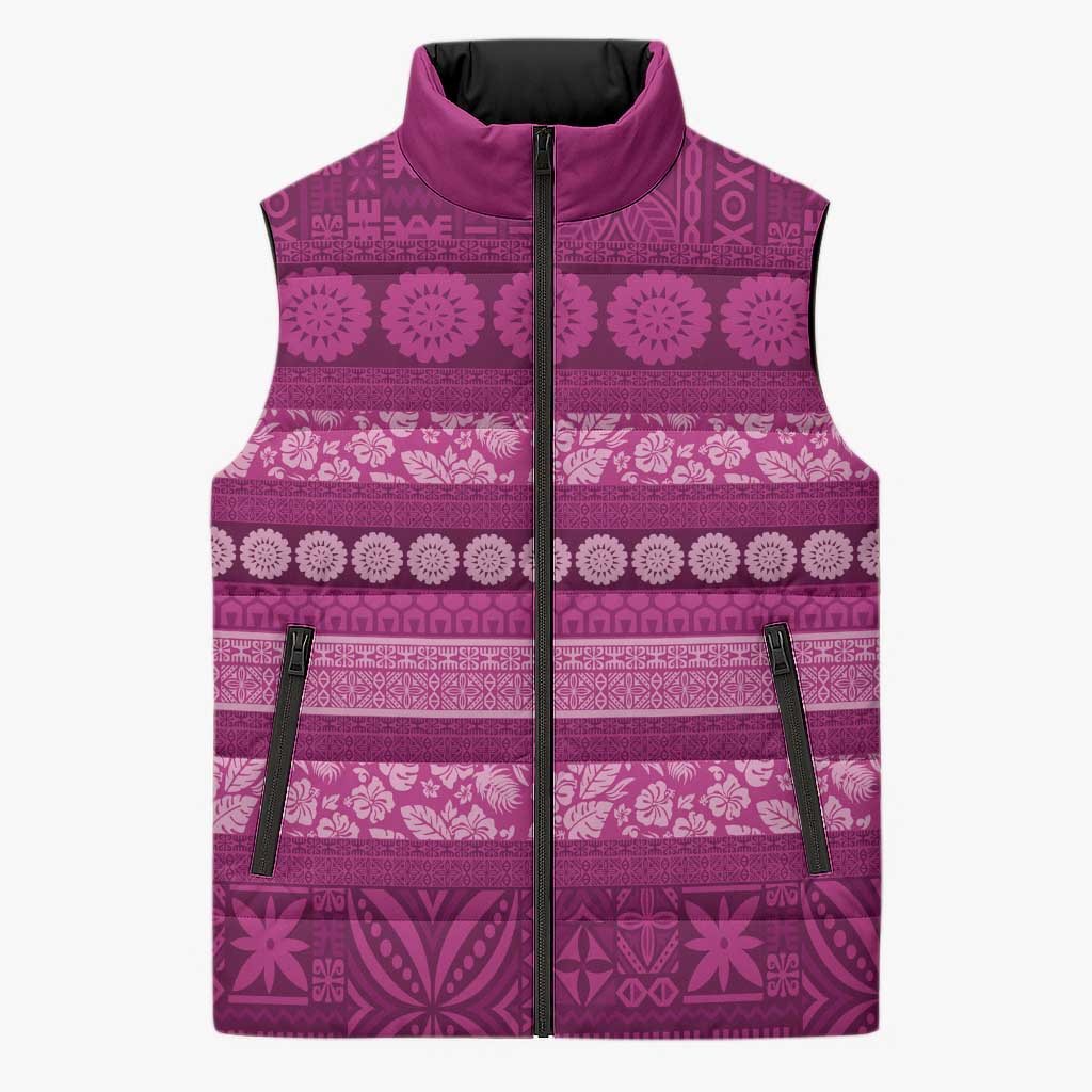 Fiji Marau na Kerisimasi Sleeveless Puffer Jacket Pink Tapa Masi Inspired Christmas - Polynesian Pride