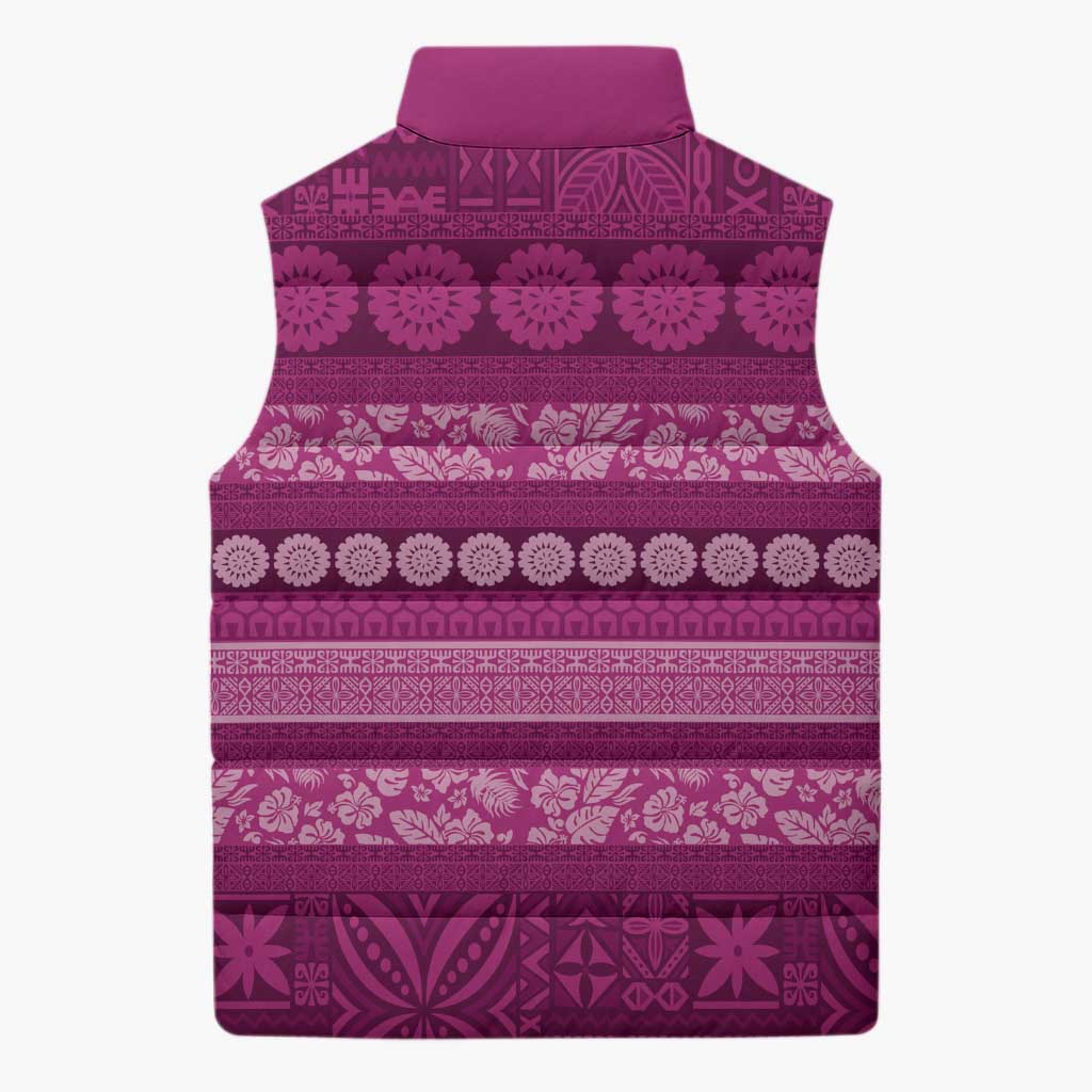 Fiji Marau na Kerisimasi Sleeveless Puffer Jacket Pink Tapa Masi Inspired Christmas - Polynesian Pride