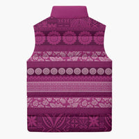 Fiji Marau na Kerisimasi Sleeveless Puffer Jacket Pink Tapa Masi Inspired Christmas - Polynesian Pride