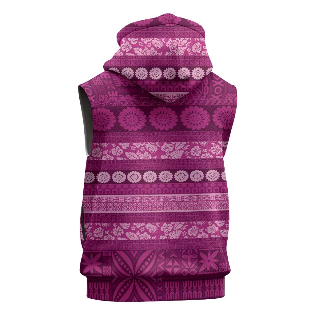 Fiji Marau na Kerisimasi Sleeveless Zip Hoodie Pink Tapa Masi Inspired Christmas - Polynesian Pride