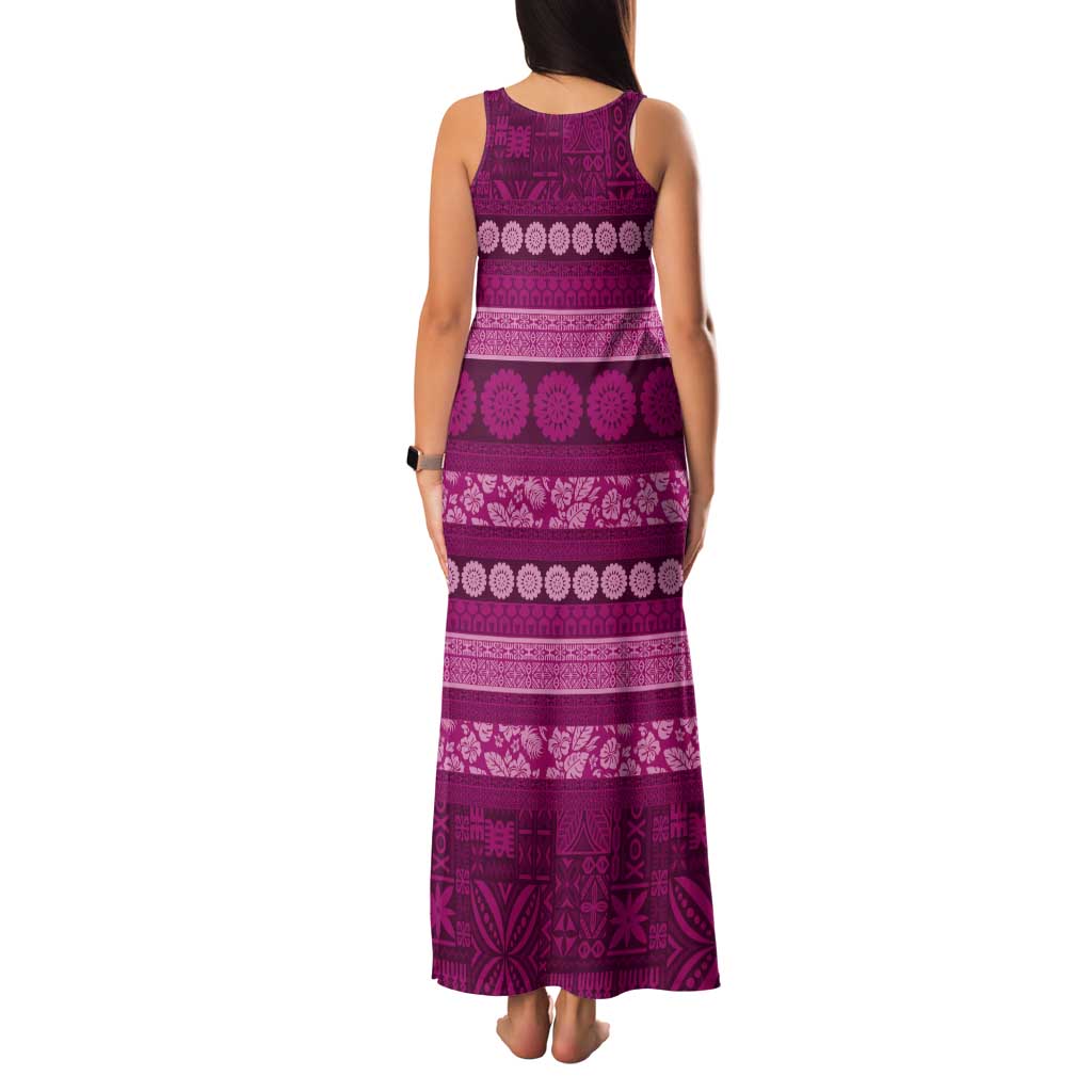 Fiji Marau na Kerisimasi Tank Maxi Dress Pink Tapa Masi Inspired Christmas - Polynesian Pride