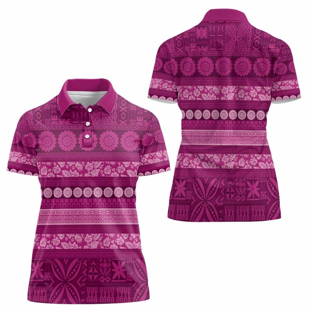 Fiji Marau na Kerisimasi Women Polo Shirt Pink Tapa Masi Inspired Christmas - Polynesian Pride
