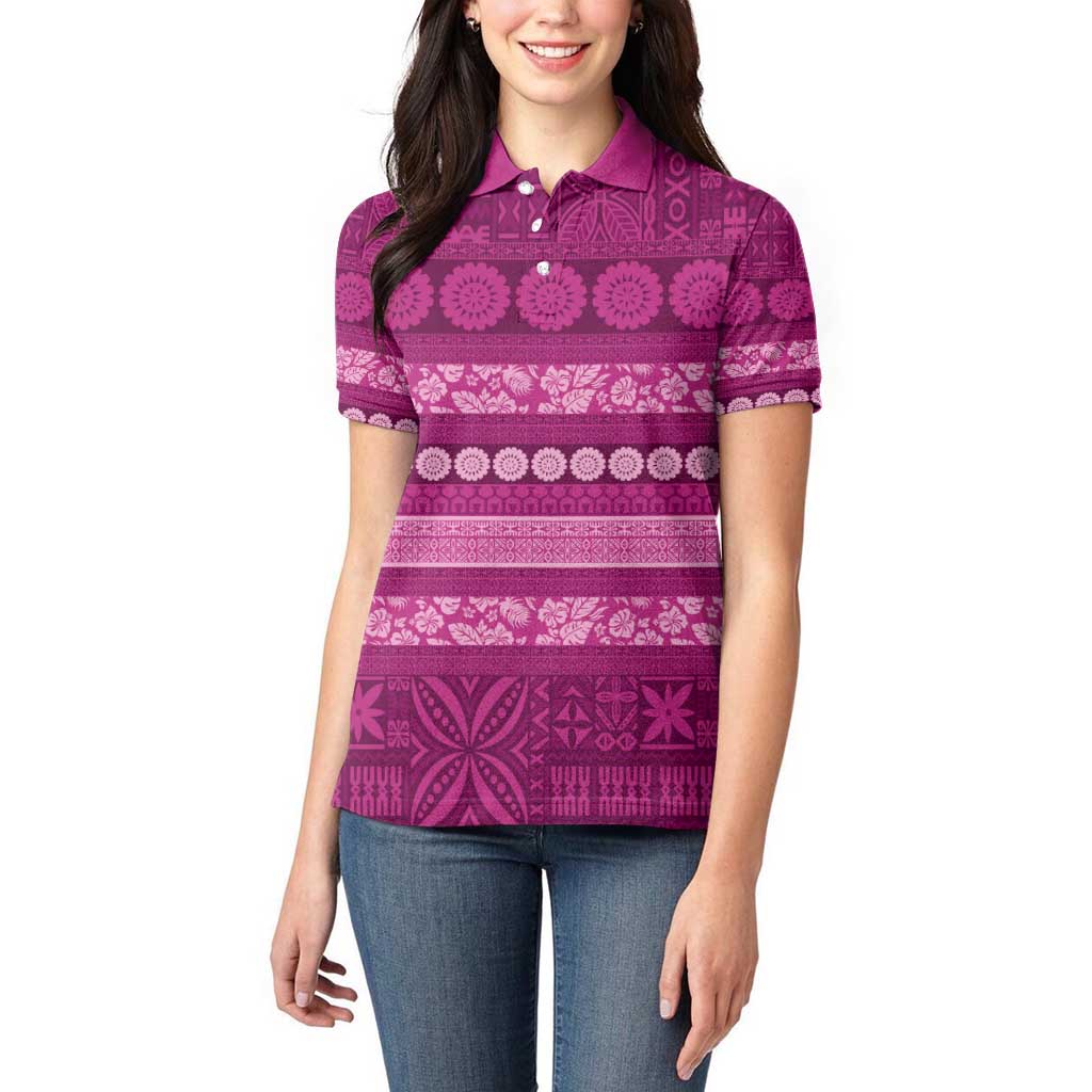 Fiji Marau na Kerisimasi Women Polo Shirt Pink Tapa Masi Inspired Christmas - Polynesian Pride