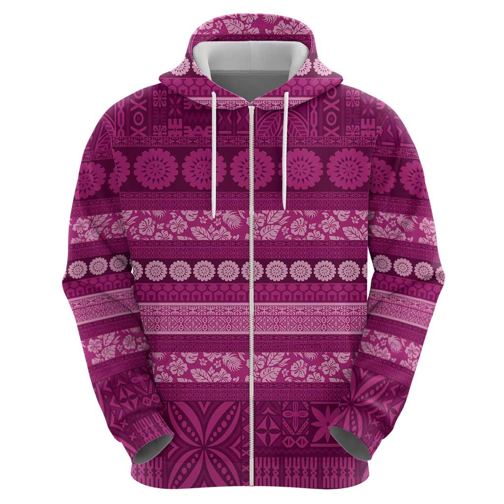 Fiji Marau na Kerisimasi Zip Hoodie Pink Tapa Masi Inspired Christmas - Polynesian Pride