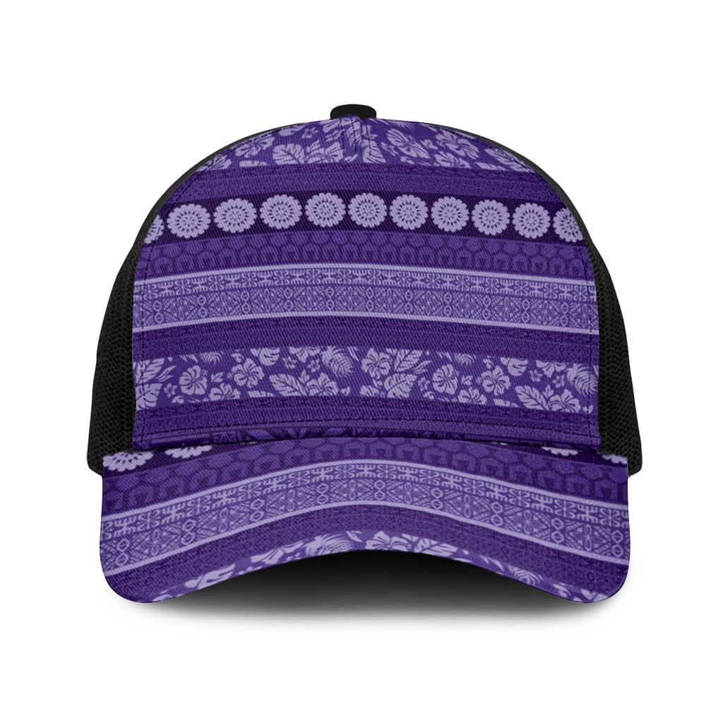 Fiji Marau na Kerisimasi Baseball Net Cap Purple Tapa Masi Inspired Christmas - Polynesian Pride