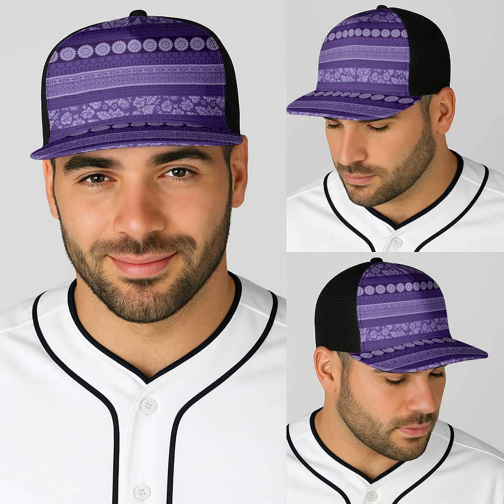 Fiji Marau na Kerisimasi Baseball Net Cap Purple Tapa Masi Inspired Christmas - Polynesian Pride