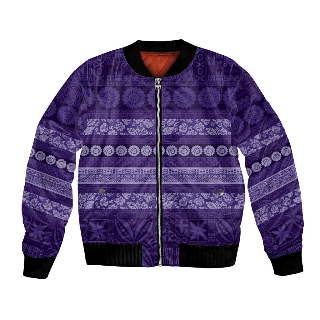 Fiji Marau na Kerisimasi Bomber Jacket Purple Tapa Masi Inspired Christmas - Polynesian Pride