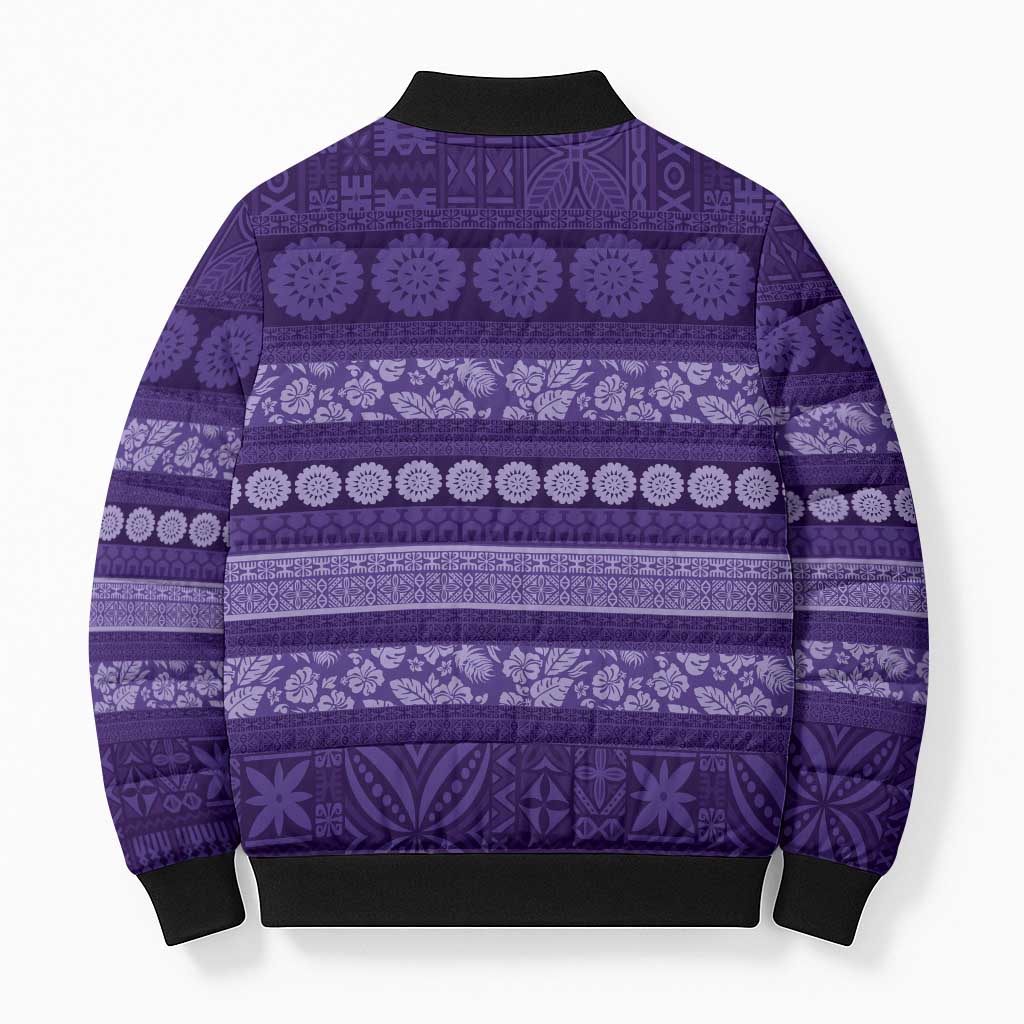 Fiji Marau na Kerisimasi Bomber Puffer Jacket Purple Tapa Masi Inspired Christmas - Polynesian Pride