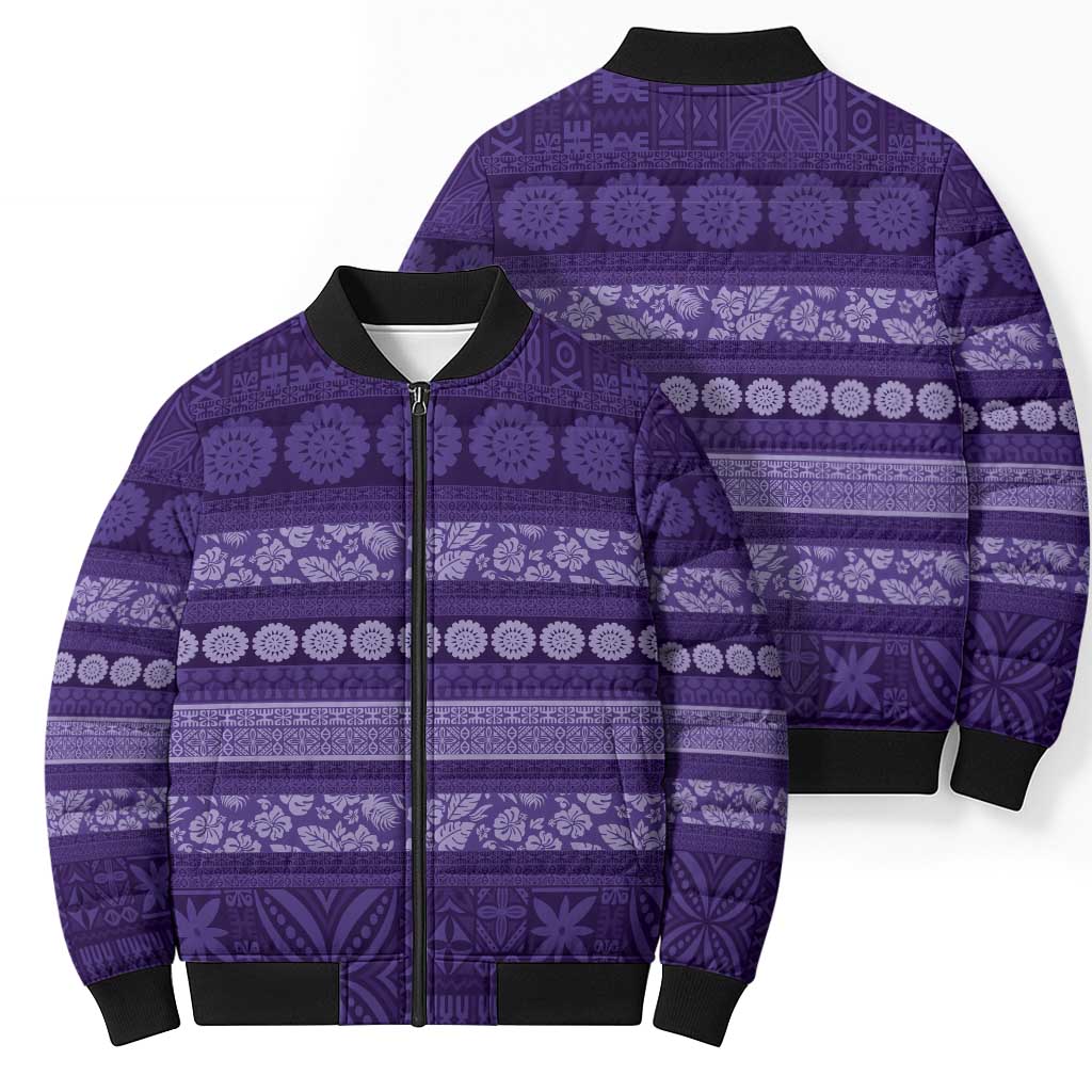Fiji Marau na Kerisimasi Bomber Puffer Jacket Purple Tapa Masi Inspired Christmas - Polynesian Pride