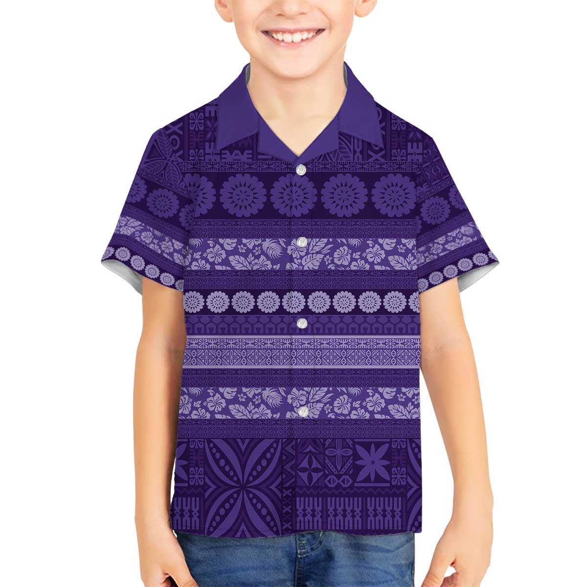 Fiji Marau na Kerisimasi Family Matching Off The Shoulder Long Sleeve Dress and Hawaiian Shirt Purple Tapa Masi Inspired Christmas - Polynesian Pride
