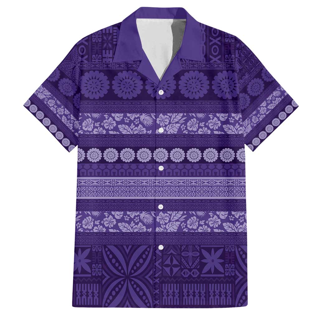 Fiji Marau na Kerisimasi Family Matching Off Shoulder Maxi Dress and Hawaiian Shirt Purple Tapa Masi Inspired Christmas - Polynesian Pride