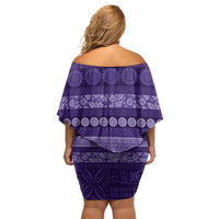 Fiji Marau na Kerisimasi Family Matching Off Shoulder Short Dress and Hawaiian Shirt Purple Tapa Masi Inspired Christmas - Polynesian Pride
