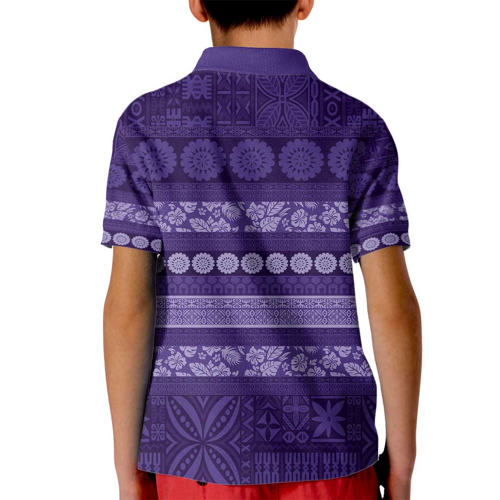 Fiji Marau na Kerisimasi Kid Polo Shirt Purple Tapa Masi Inspired Christmas - Polynesian Pride