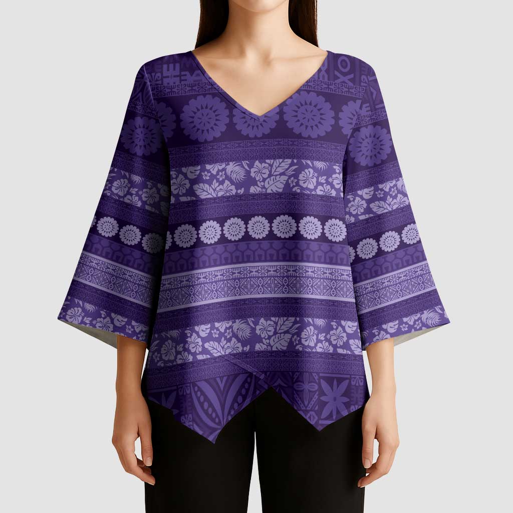Fiji Marau na Kerisimasi Kimono Sleeve Blouse Purple Tapa Masi Inspired Christmas - Polynesian Pride