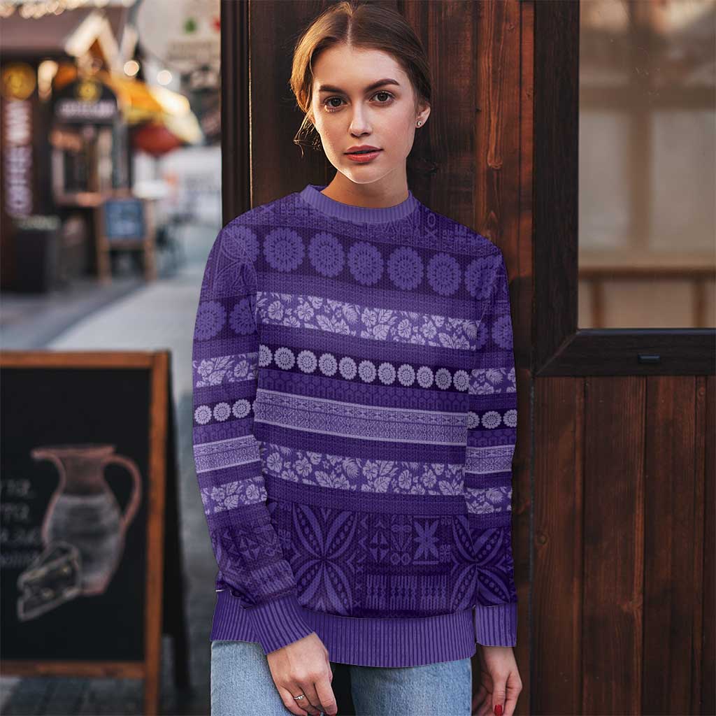 Fiji Marau na Kerisimasi Ugly Christmas Sweater Purple Tapa Masi Inspired Christmas - Polynesian Pride