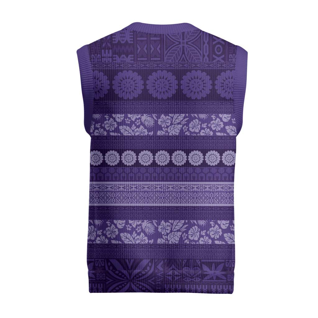 Fiji Marau na Kerisimasi Christmas Knitted V-Neck Vest Purple Tapa Masi Inspired Christmas - Polynesian Pride