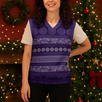 Fiji Marau na Kerisimasi Christmas Knitted V-Neck Vest Purple Tapa Masi Inspired Christmas - Polynesian Pride