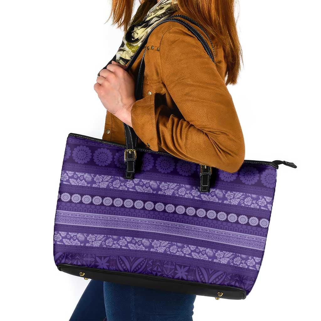 Fiji Marau na Kerisimasi Leather Tote Bag Purple Tapa Masi Inspired Christmas - Polynesian Pride