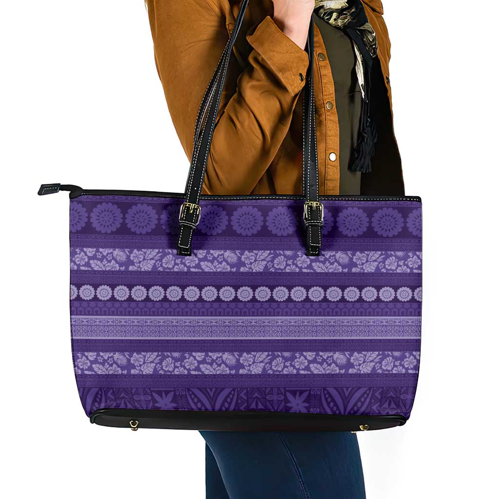 Fiji Marau na Kerisimasi Leather Tote Bag Purple Tapa Masi Inspired Christmas - Polynesian Pride