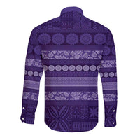 Fiji Marau na Kerisimasi Long Sleeve Button Shirt Purple Tapa Masi Inspired Christmas - Polynesian Pride