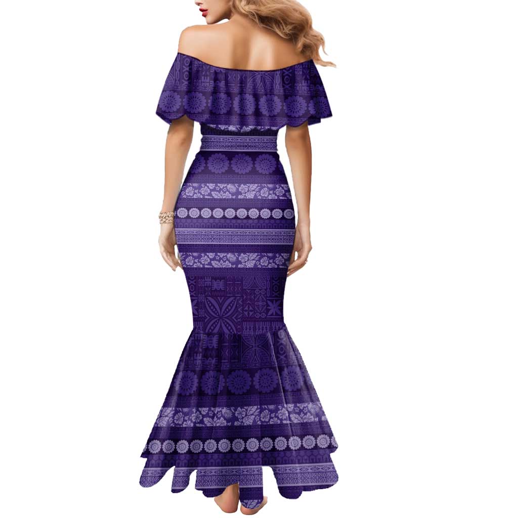 Fiji Marau na Kerisimasi Mermaid Dress Purple Tapa Masi Inspired Christmas - Polynesian Pride