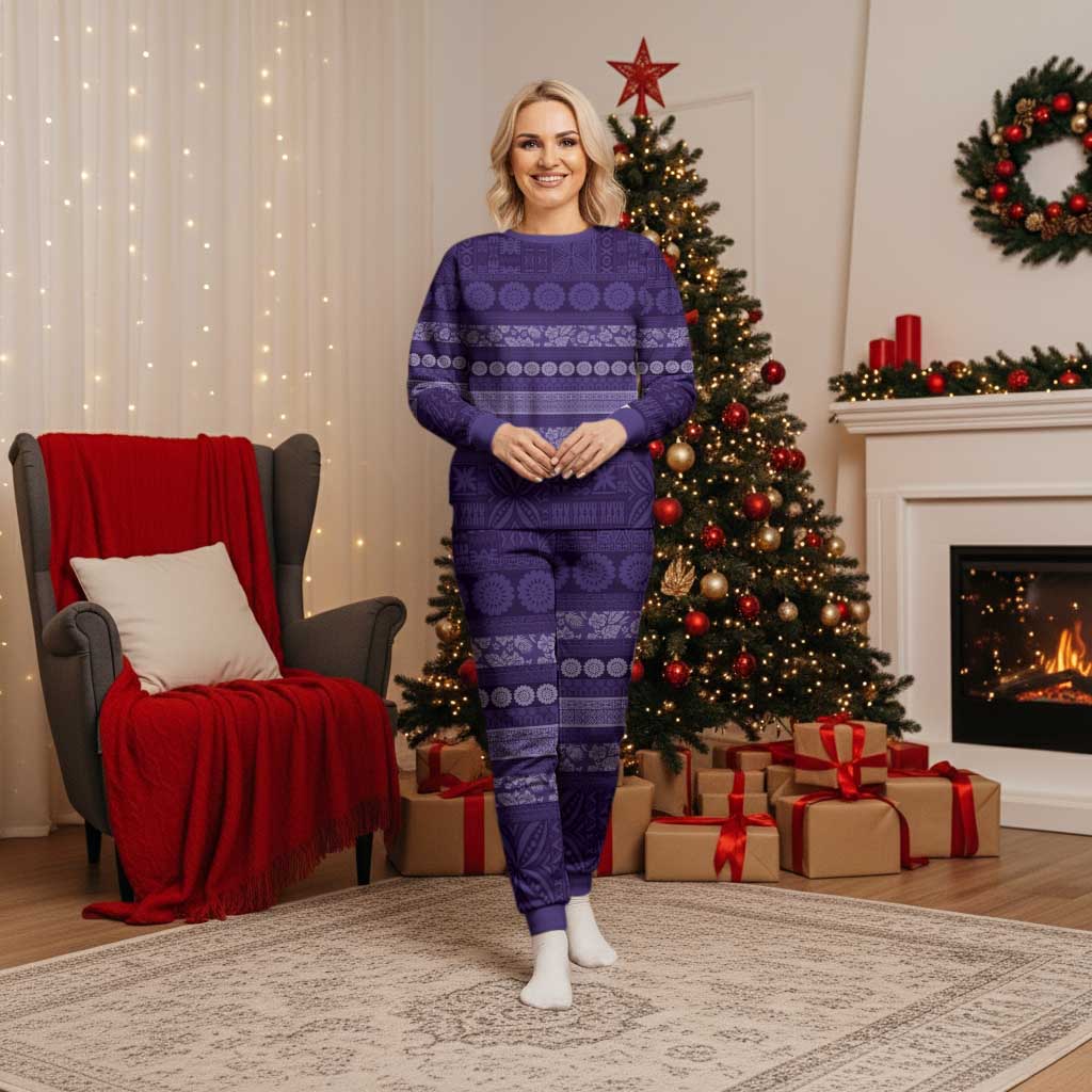 Fiji Marau na Kerisimasi Christmas Pajama Set Purple Tapa Masi Inspired Christmas - Polynesian Pride