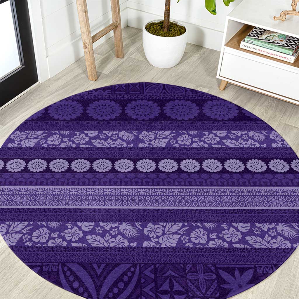 Fiji Marau na Kerisimasi Round Carpet Purple Tapa Masi Inspired Christmas - Polynesian Pride