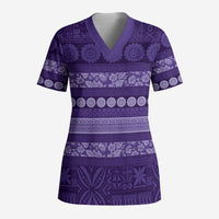 Fiji Marau na Kerisimasi Scrub Top Purple Tapa Masi Inspired Christmas - Polynesian Pride