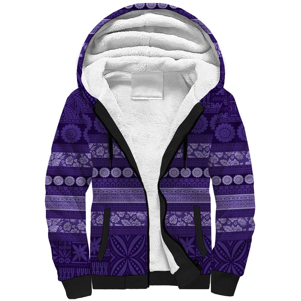 Fiji Marau na Kerisimasi Sherpa Hoodie Purple Tapa Masi Inspired Christmas - Polynesian Pride