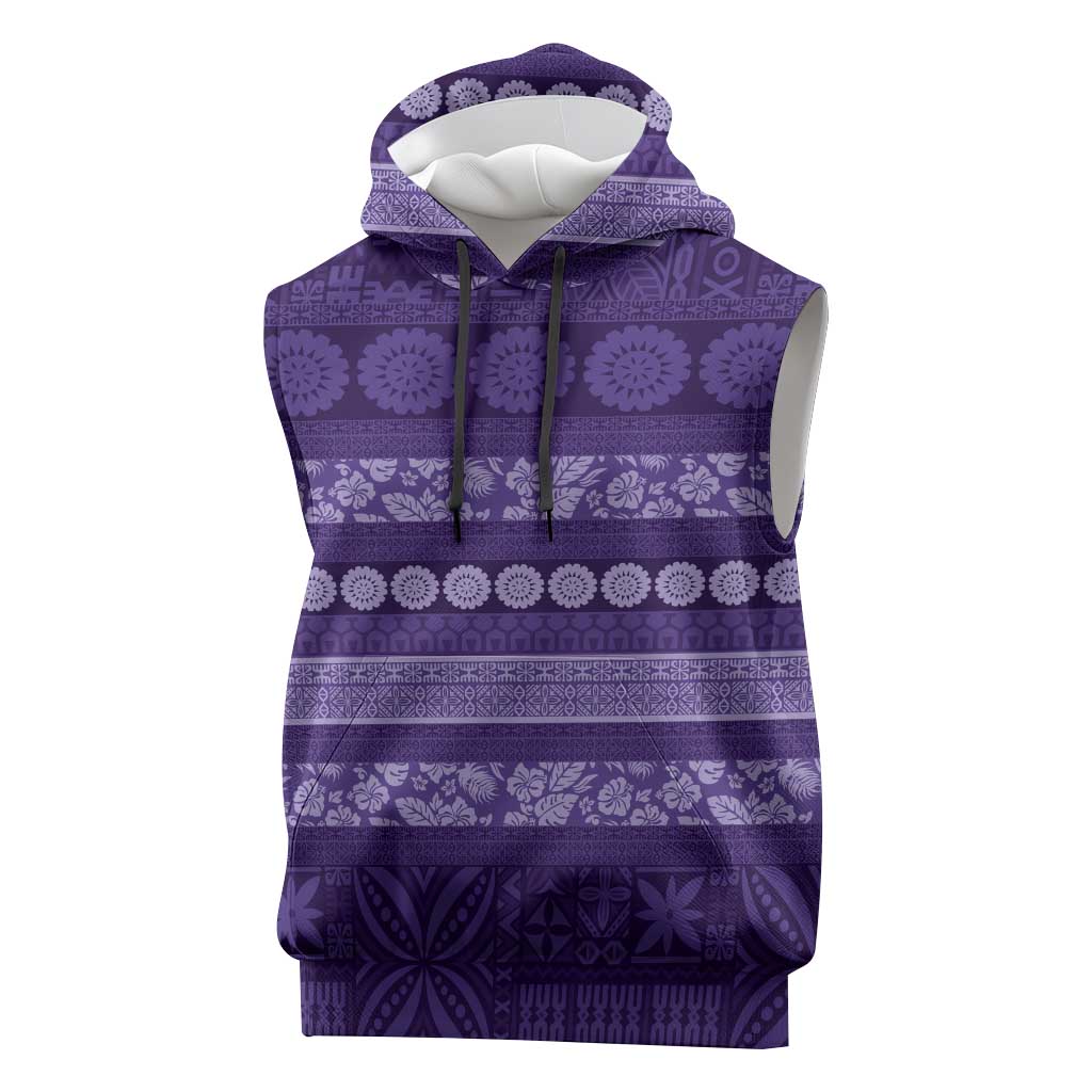 Fiji Marau na Kerisimasi Sleeveless Hoodie Purple Tapa Masi Inspired Christmas - Polynesian Pride
