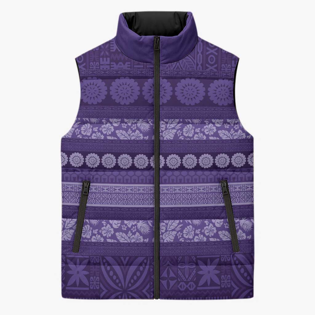 Fiji Marau na Kerisimasi Sleeveless Puffer Jacket Purple Tapa Masi Inspired Christmas - Polynesian Pride