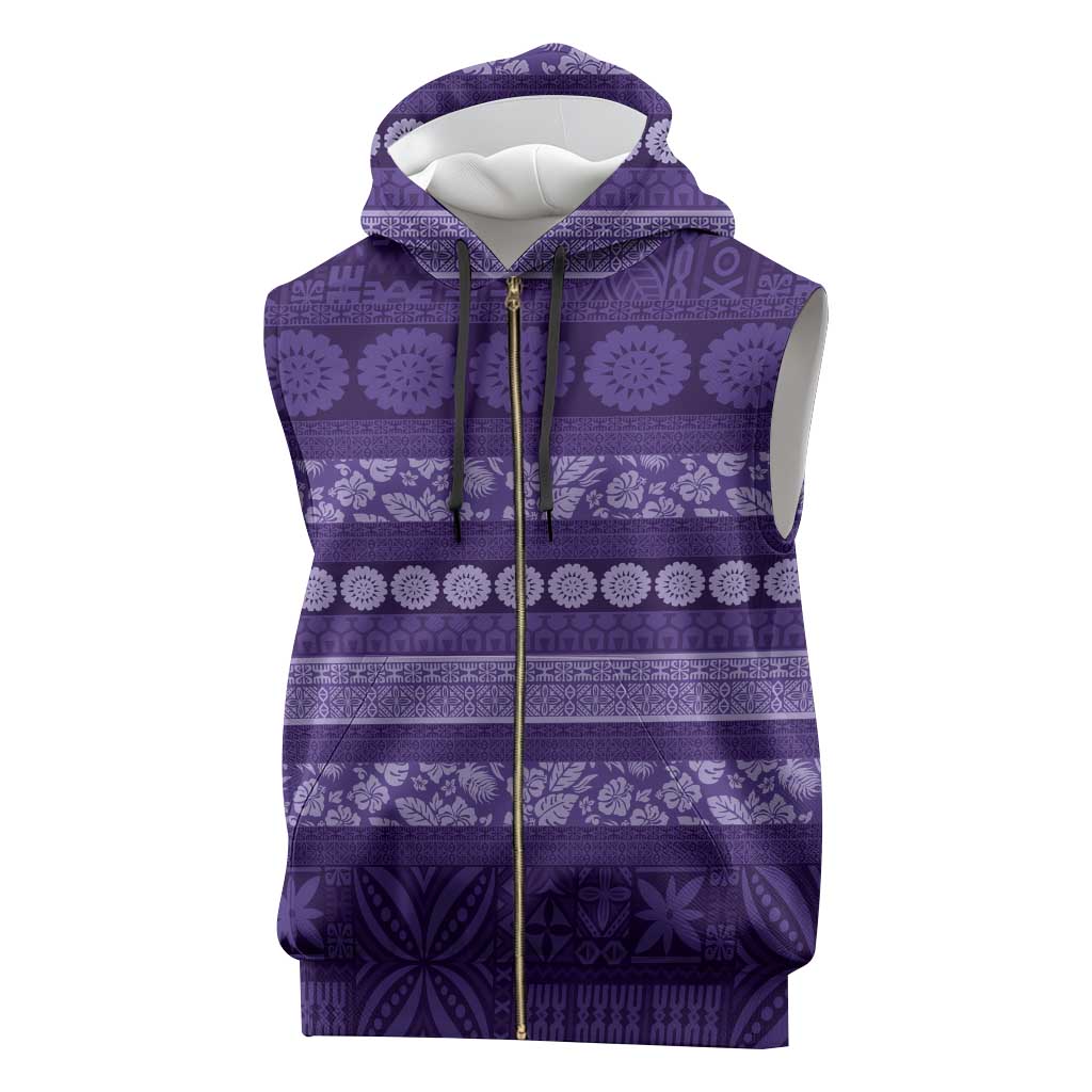 Fiji Marau na Kerisimasi Sleeveless Zip Hoodie Purple Tapa Masi Inspired Christmas - Polynesian Pride