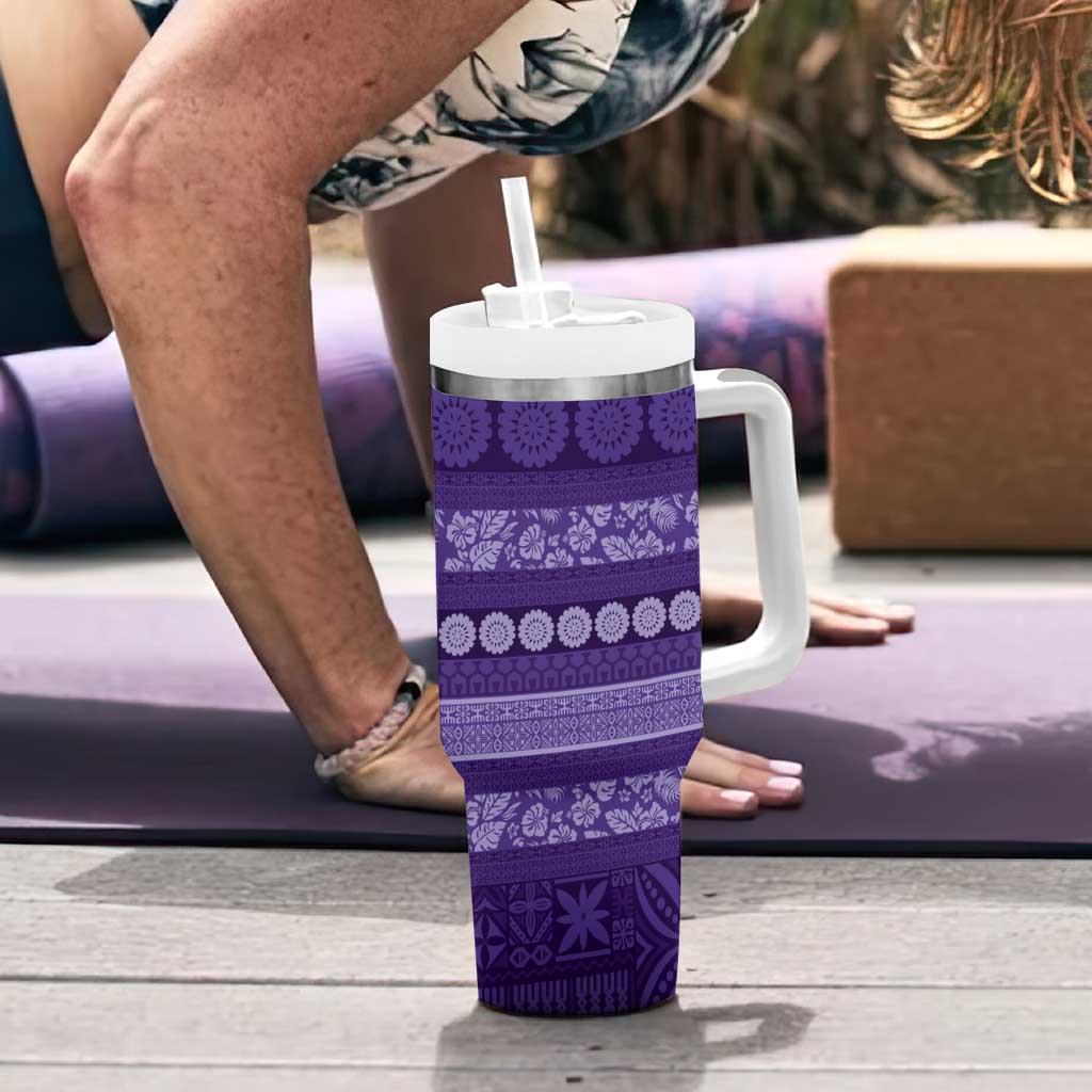 Fiji Marau na Kerisimasi Tumbler With Handle Purple Tapa Masi Inspired Christmas - Polynesian Pride