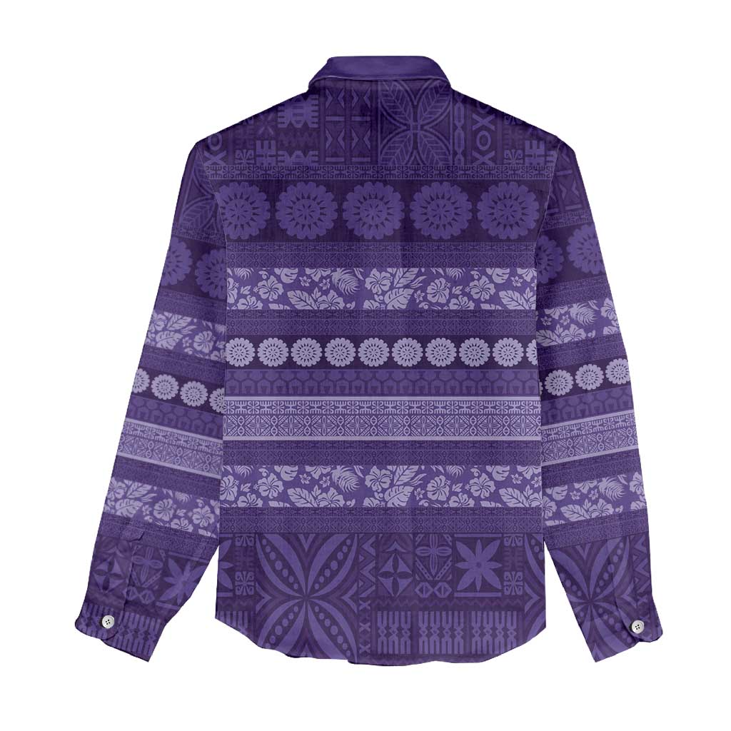 Fiji Marau na Kerisimasi Women Casual Shirt Purple Tapa Masi Inspired Christmas - Polynesian Pride