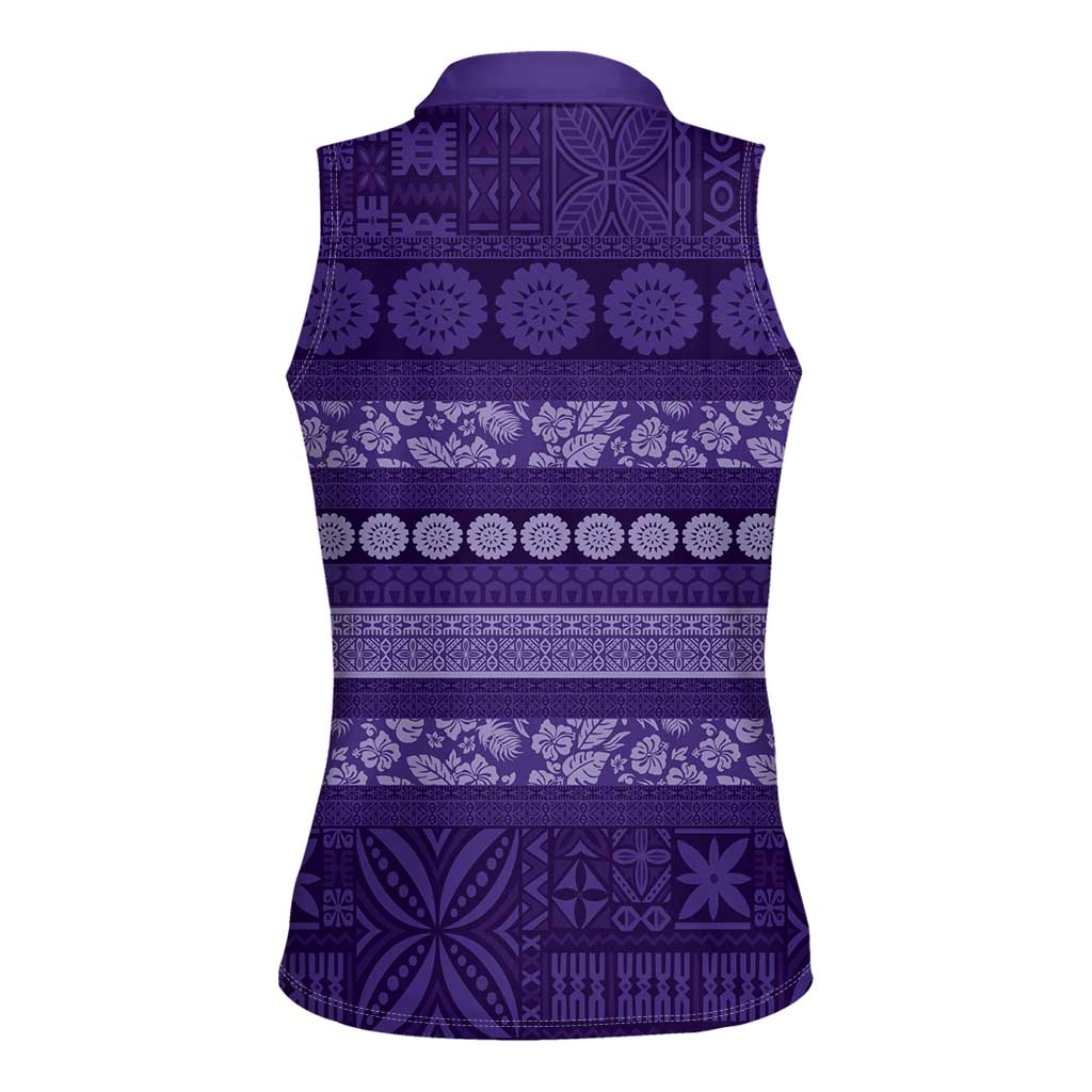 Fiji Marau na Kerisimasi Women Sleeveless Polo Shirt Purple Tapa Masi Inspired Christmas - Polynesian Pride