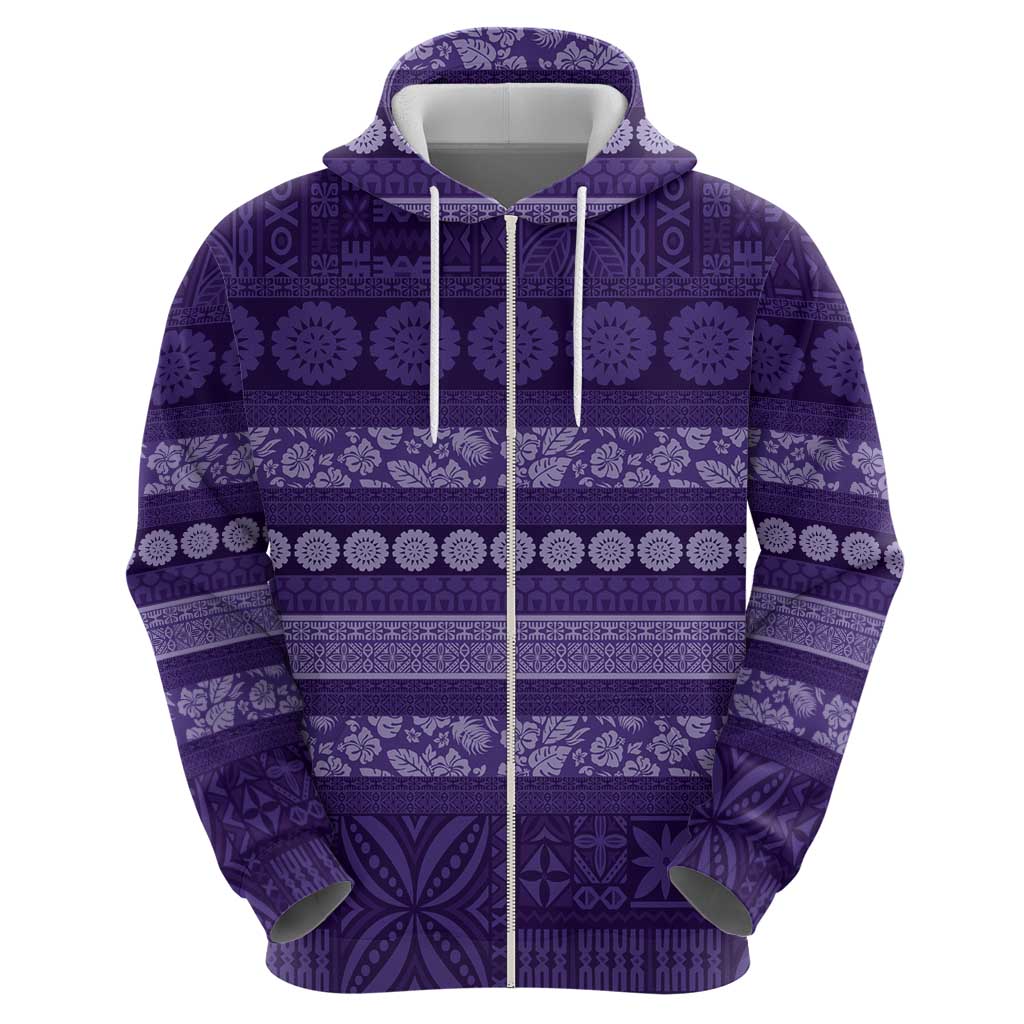 Fiji Marau na Kerisimasi Zip Hoodie Purple Tapa Masi Inspired Christmas - Polynesian Pride