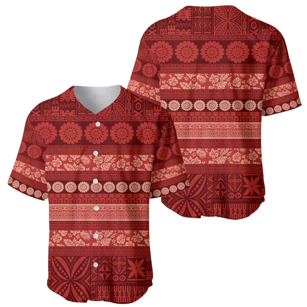 Fiji Marau na Kerisimasi Baseball Jersey Red Tapa Masi Inspired Christmas - Polynesian Pride