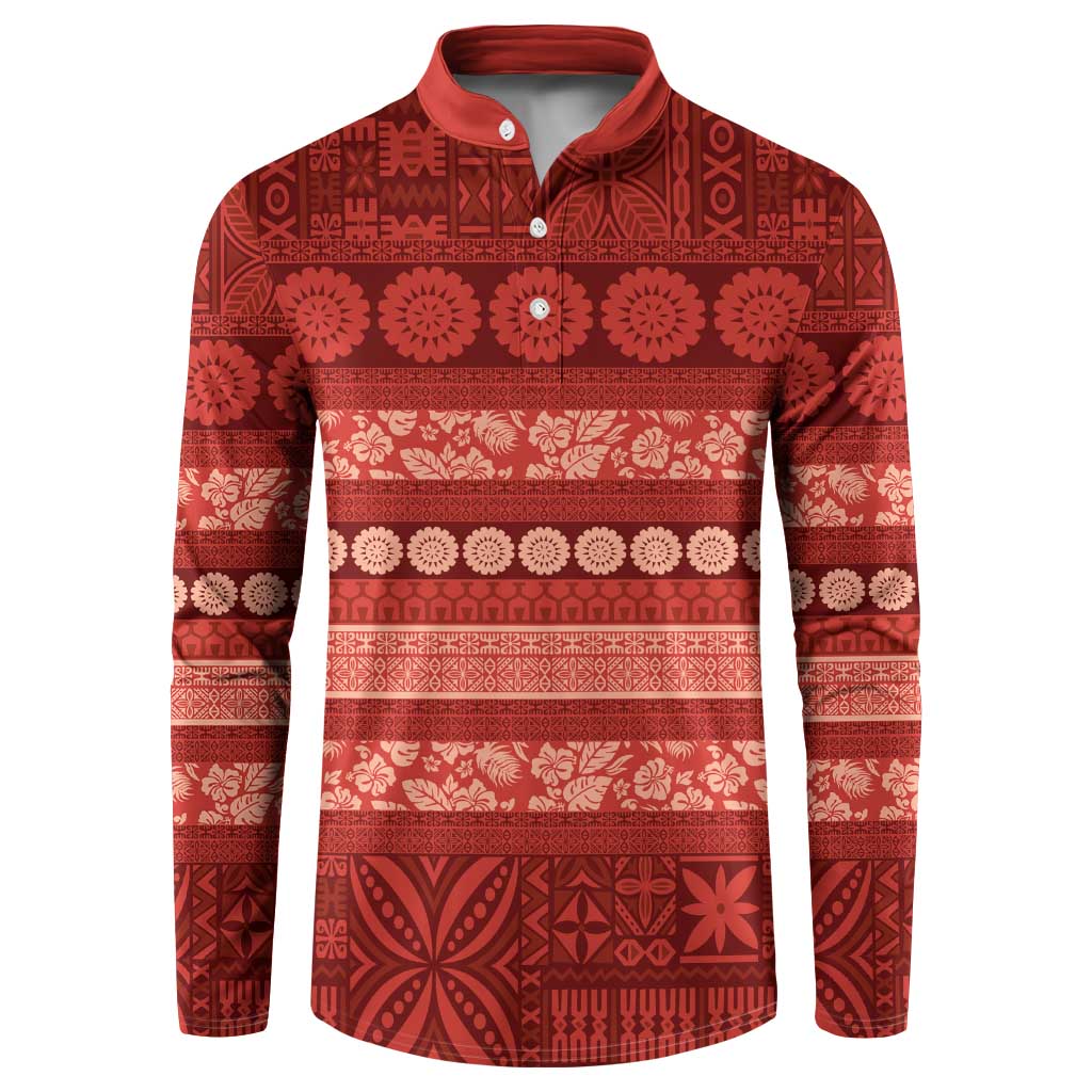 Fiji Marau na Kerisimasi Button Sweatshirt Red Tapa Masi Inspired Christmas - Polynesian Pride