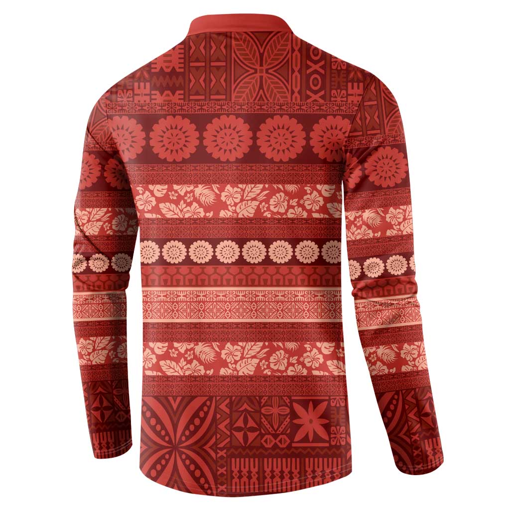 Fiji Marau na Kerisimasi Button Sweatshirt Red Tapa Masi Inspired Christmas - Polynesian Pride