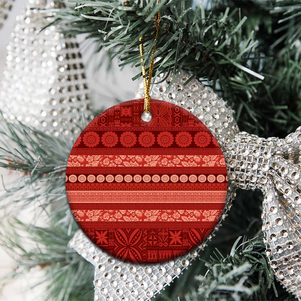 Fiji Marau na Kerisimasi Ceramic Ornament Red Tapa Masi Inspired Christmas - Polynesian Pride