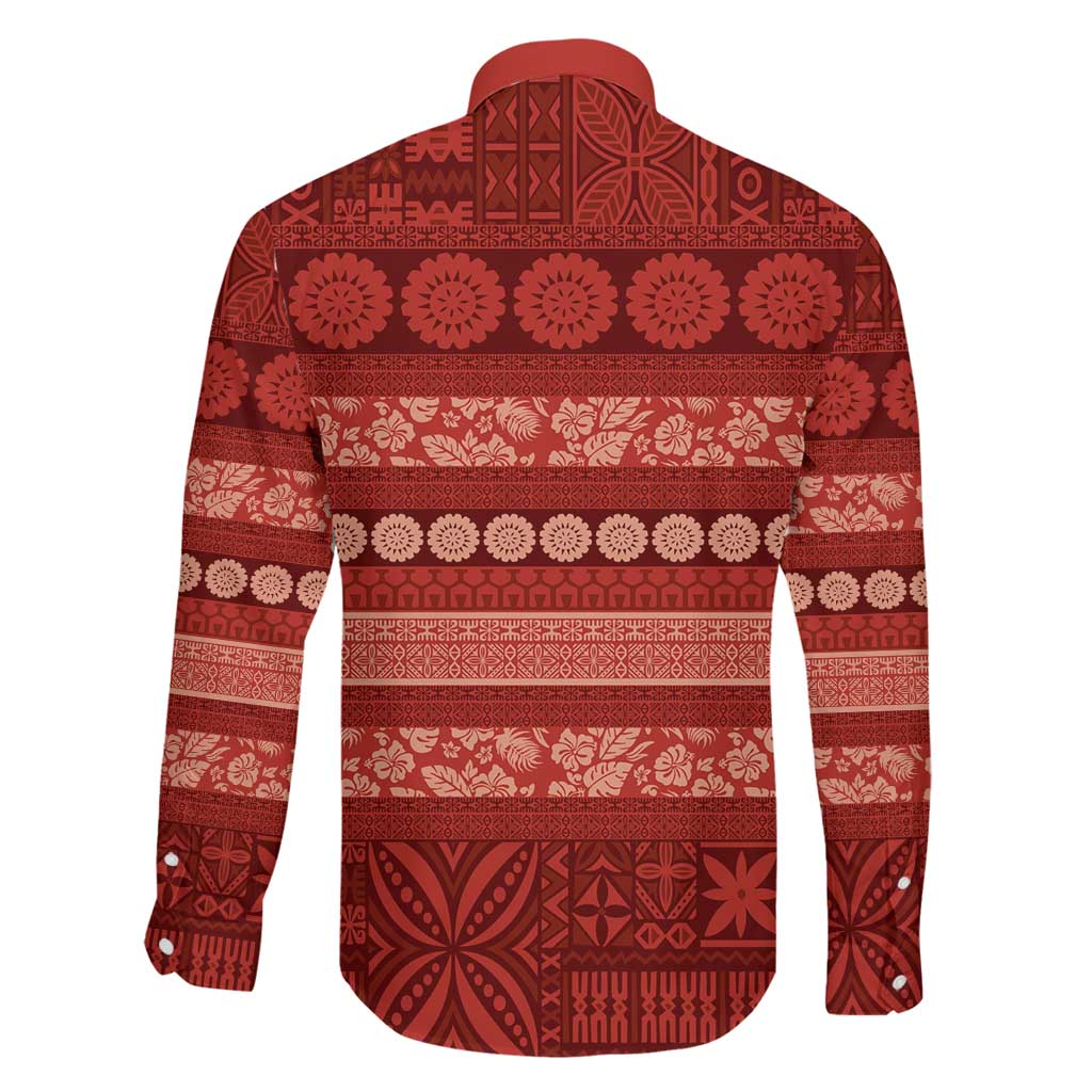 Fiji Marau na Kerisimasi Family Matching Long Sleeve Bodycon Dress and Hawaiian Shirt Red Tapa Masi Inspired Christmas - Polynesian Pride