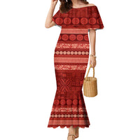 Fiji Marau na Kerisimasi Family Matching Mermaid Dress and Hawaiian Shirt Red Tapa Masi Inspired Christmas - Polynesian Pride