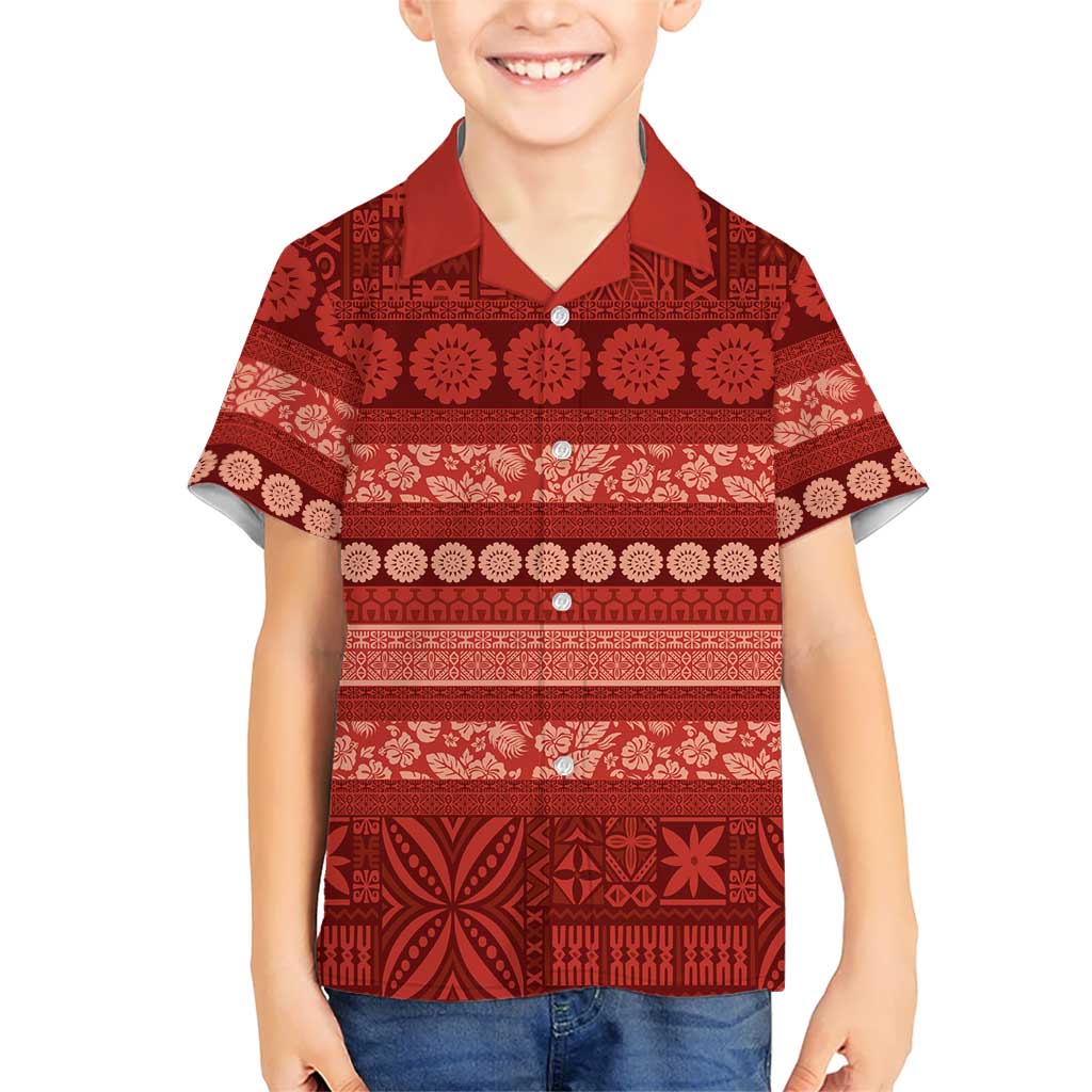 Fiji Marau na Kerisimasi Family Matching Mermaid Dress and Hawaiian Shirt Red Tapa Masi Inspired Christmas - Polynesian Pride