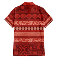 Fiji Marau na Kerisimasi Family Matching Off The Shoulder Long Sleeve Dress and Hawaiian Shirt Red Tapa Masi Inspired Christmas - Polynesian Pride